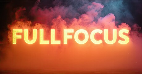 Aufkleber - Bright text reads FULL FOCUS over vibrant orange, pink, blue smoke. Dramatic lighting creates intense visual impact.