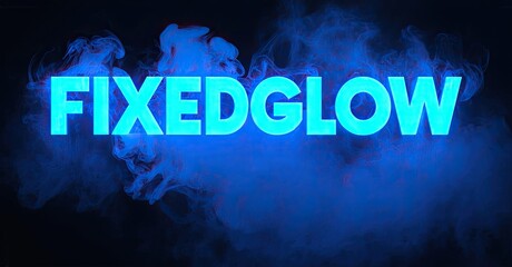 Aufkleber - Bright text FIXEDGLOW over dark smoky background. Blue hues dominate image, creating dramatic effect.