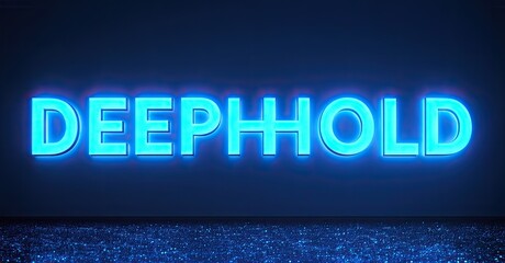 Aufkleber - Bright blue DEEPHHOLD text over dark background. Glittering surface below lettering creates visual depth. Simple, bold design.