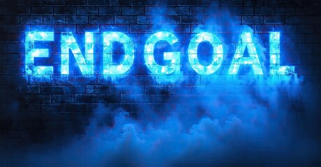 Aufkleber - Bright blue END GOAL text glows against dark brick wall. Smoke rises from bottom creating dramatic effect.