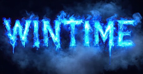 Aufkleber - Bright blue text reads WINTIME with icy effects, smoke, drips. Dramatic lighting creates cool visual impact.