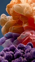 Abstract three dimensional organic shapes in pastel colors with a purple cluster on a neutral gray background, flowing and delicate, art illustration