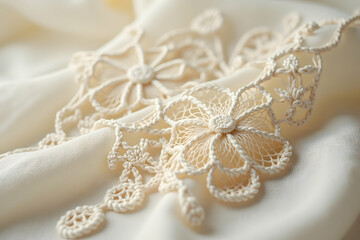 Poster - Exquisite Armenian Needle Lace Close-Up, A Timeless Craft Displaying Delicate Floral Motifs on Creamy Fabric