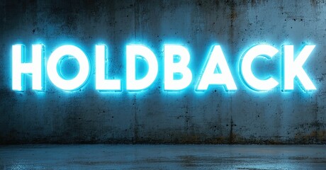 Aufkleber - Bright neon sign spells HOLD BACK against textured concrete wall. Dramatic lighting creates intense visual impact. Minimalist composition.