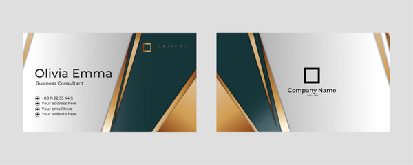 Poster - Dark Green and Golden business card vector illustration template