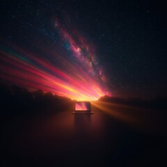 Wall Mural - Laptop under a vibrant night sky