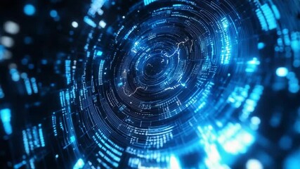 Fototapete - Blue Futuristic Technology Background with Concentric Rings and Data Flowing, Ideal for Science
