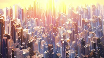 Poster - An intricate arrangement of shimmering crystal formations sparkling under soft light in a vibrant and colorful landscape