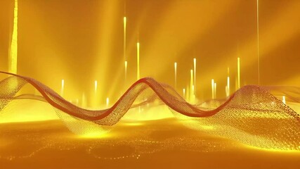 Poster - Golden Wave Abstract Animation with Glowing Pillars