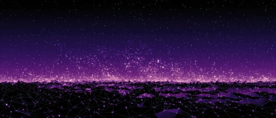 Wall Mural - Abstract purple landscape with glowing particles