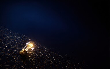 Wall Mural - Illuminated lightbulb on dark background with network