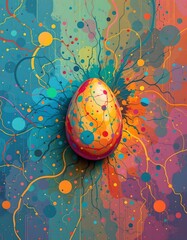 Poster - abstract digital art showing a simple egg shape on a vibrant background.