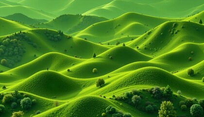 Poster - modern geometric interpretation of layered terrain in green.