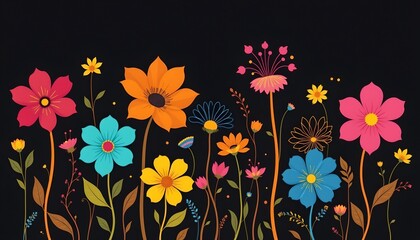 Poster - line and shape based abstract flowers on a dark background.