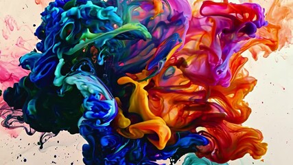 Poster - In a vibrant display, ink splatters merge beautifully to create an abstract masterpiece filled with colors, conveying motion and emotion in an artistic expression of creativity