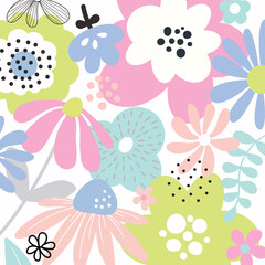 Aufkleber - Spring flower background with beautiful. Hand drawn colourful art background design.