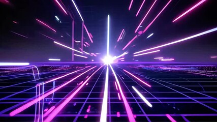 Poster - Neon Grid: A Futuristic Hyperspace Journey Through Glowing Lines