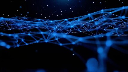 Poster - Abstract Blue Network: Glowing Nodes and Connections