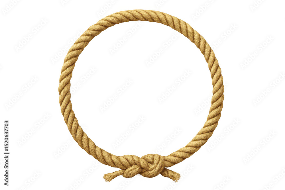 Realistic looking thick rope forming a circle with a knot at the bottom ...