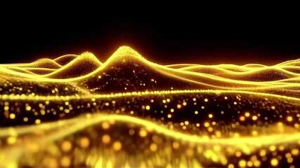 Poster - Golden Particle Waves: Abstract Animated Landscape
