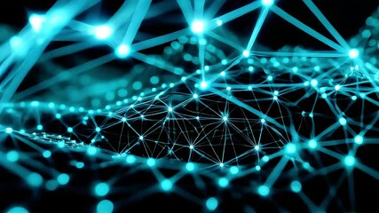 Poster - Abstract Teal Network: Glowing Nodes and Connections