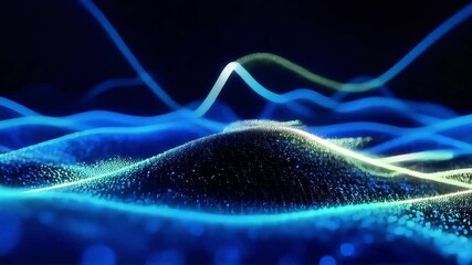 Poster - Abstract Blue and Green Particle Waves Flowing Dynamically