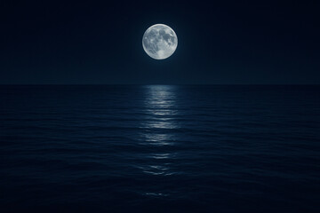 Wall Mural - calm sea reflecting moonlight at night.