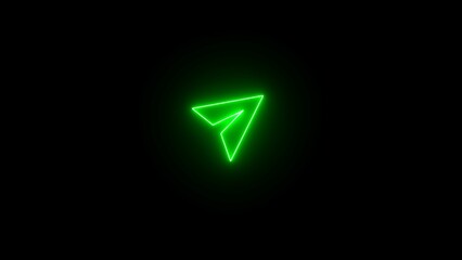 Wall Mural - A glowing neon rocket icon with a sleek design on black background. neon green rocket icon.