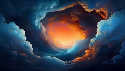 Poster - dark cloud hole forming a circle towards the red sky