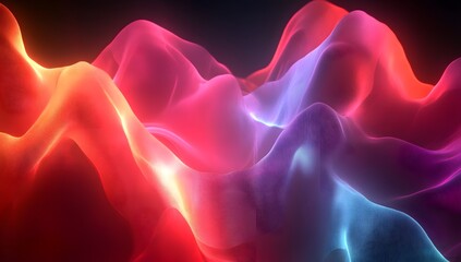 Fototapete - 3D render, abstract background with colorful waves and wavy lines in a red, blue, and purple gradient, flowing fabric, flowing silk, fluid organic shapes, 