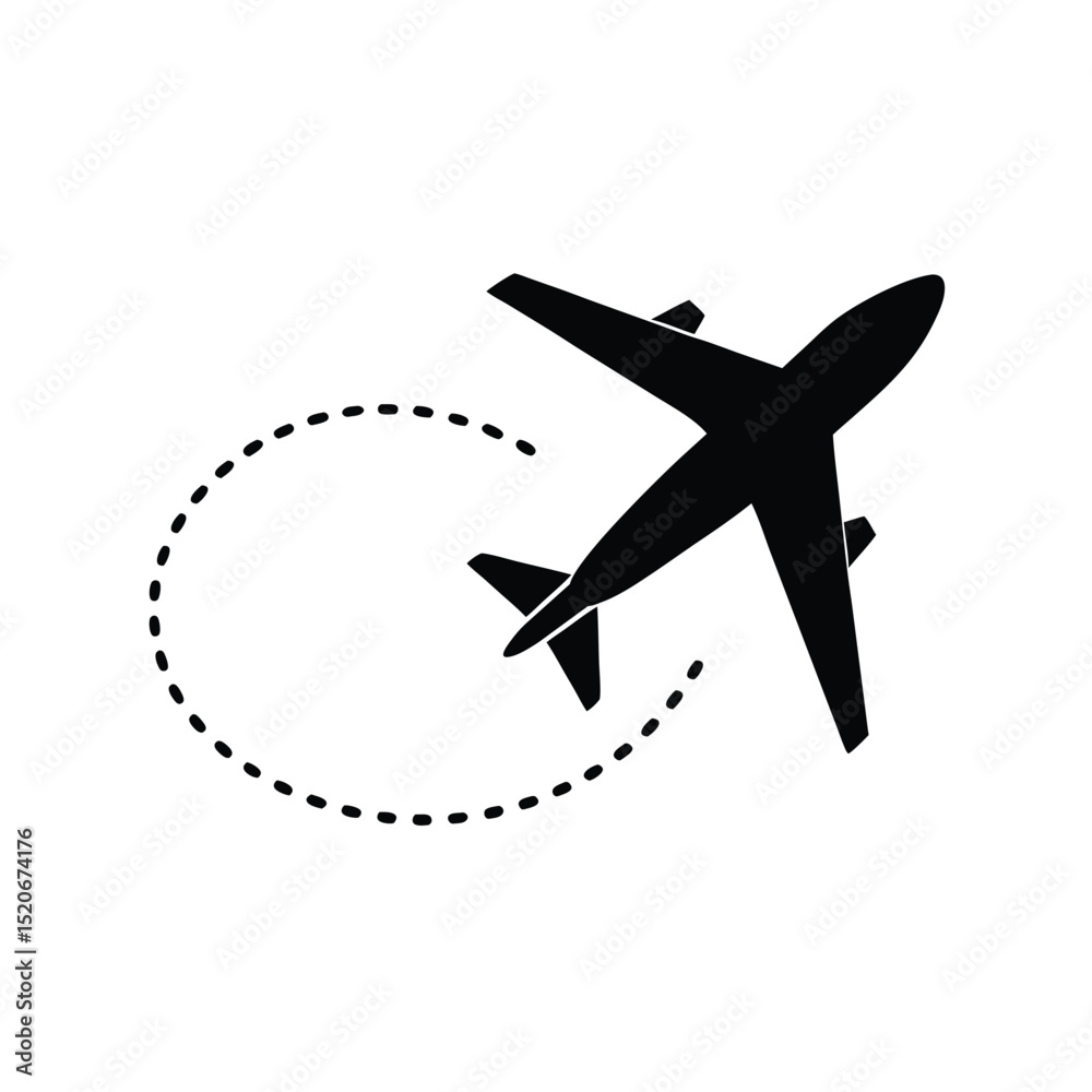Airplane with dotted flight path vector silhouette Stock Vector | Adobe ...