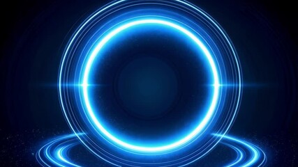 Poster - Glowing blue circles forming a portal, illuminated light rings flowing, abstract energy background, digital futuristic design, bright illumination