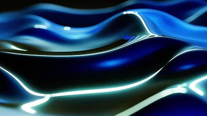 Poster - Abstract Blue Liquid Waves with Glowing Lines