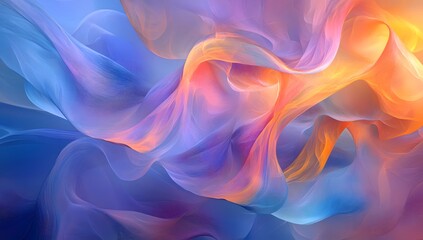 Fototapete - 3D render, abstract background with colorful waves and wavy lines in a red, blue, and purple gradient, flowing fabric, flowing silk, fluid organic shapes,