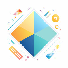 Poster - Abstract geometric illustration featuring a vibrant diamond shape divided into four colored sections with decorative elements and a modern design aesthetic