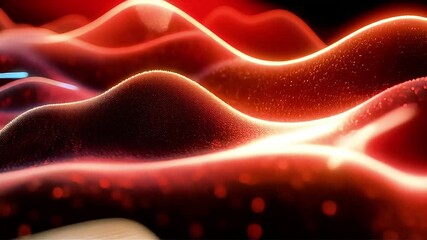 Poster - Abstract Red Energy Waves: Glowing Particle Motion