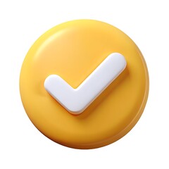 Poster - 3d rendered yellow circle with a white check mark symbol illustrating confirmation or approval