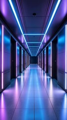 Poster - Illuminated Corridor with Neon Lights Creating a Futuristic Architectural Design