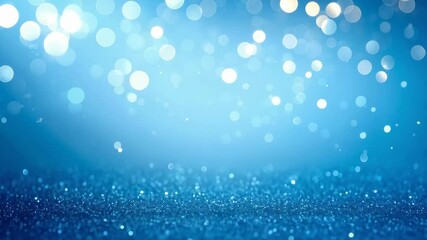 Poster - Abstract shimmering surface with blue glitter and blurred bokeh lights for a festive, elegant, and magical backdrop.