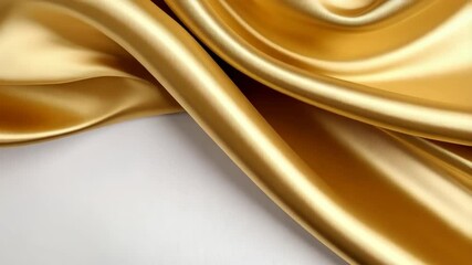 Poster - Golden silk fabric draped across white background, creating soft folds and elegant curves for texture and luxury design