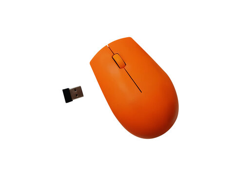 Orange Wireless Mouse with White Background. (png)