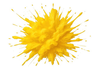 Poster - Yellow paint splattering, exploding with vivid energy across transparent surface, creating dynamic liquid motion and visual impact