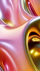 Poster - Abstract Pink and Gold Liquid Motion: Fluid Swirls and Shimmering Waves