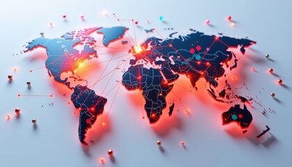 Poster - A world map with glowing connection points and lines, illustrating global networking and international connectivity.