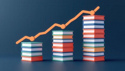 Poster - Three stacks of books increase in height from left to right, with an upward trend line graph above them, symbolizing growth through knowledge.