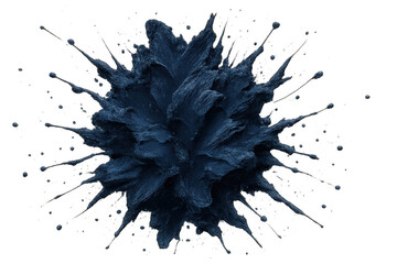 Poster - Dark blue paint splashing and forming an abstract shape against a transparent background, creating a dynamic and vibrant visual effect