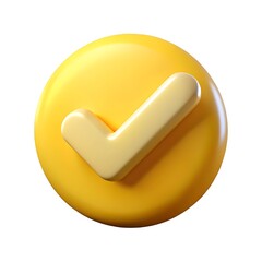 Poster - 3d rendered yellow circle with a light cream checkmark affirming approval or positive confirmation