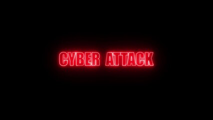 Poster - Illuminated red neon cyber attack text against a deep black background for security awareness and warning