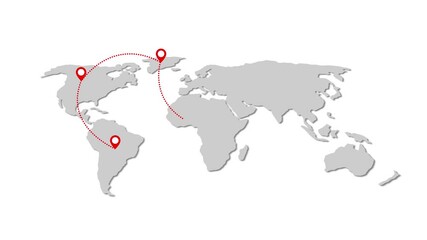Poster - World map visualization showing route between two points with red markers and dotted line depicting travel or connection