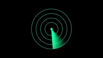 Fototapete - Animated radar screen scanning with teal green lines and dot on black background for technology or alert visualizations